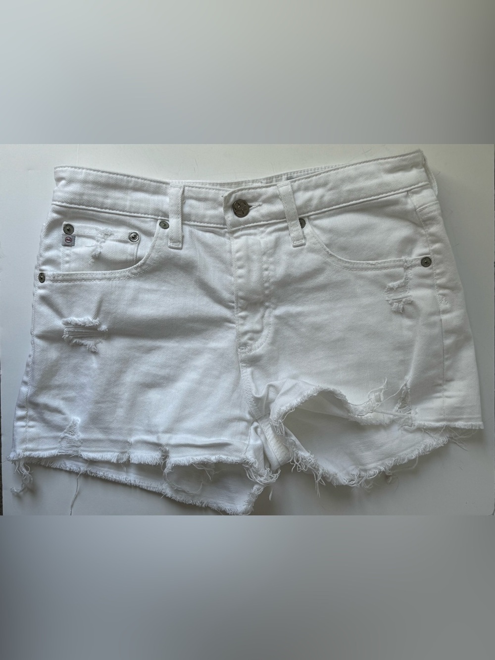 AG Adriano Goldschmied Bryn the boyfriend White Denim Cutoff Shorts